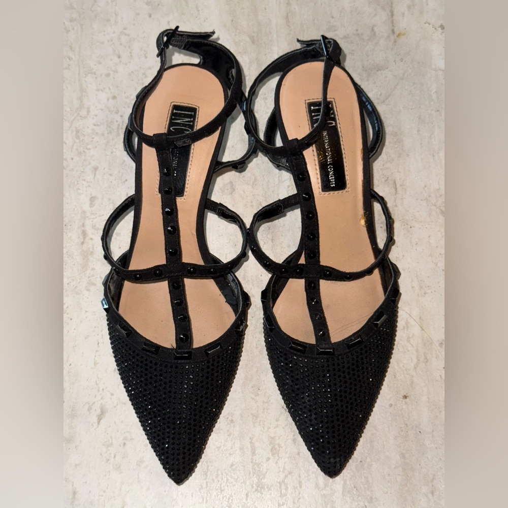 INC Black Pointed-Toe Flats with Slingback